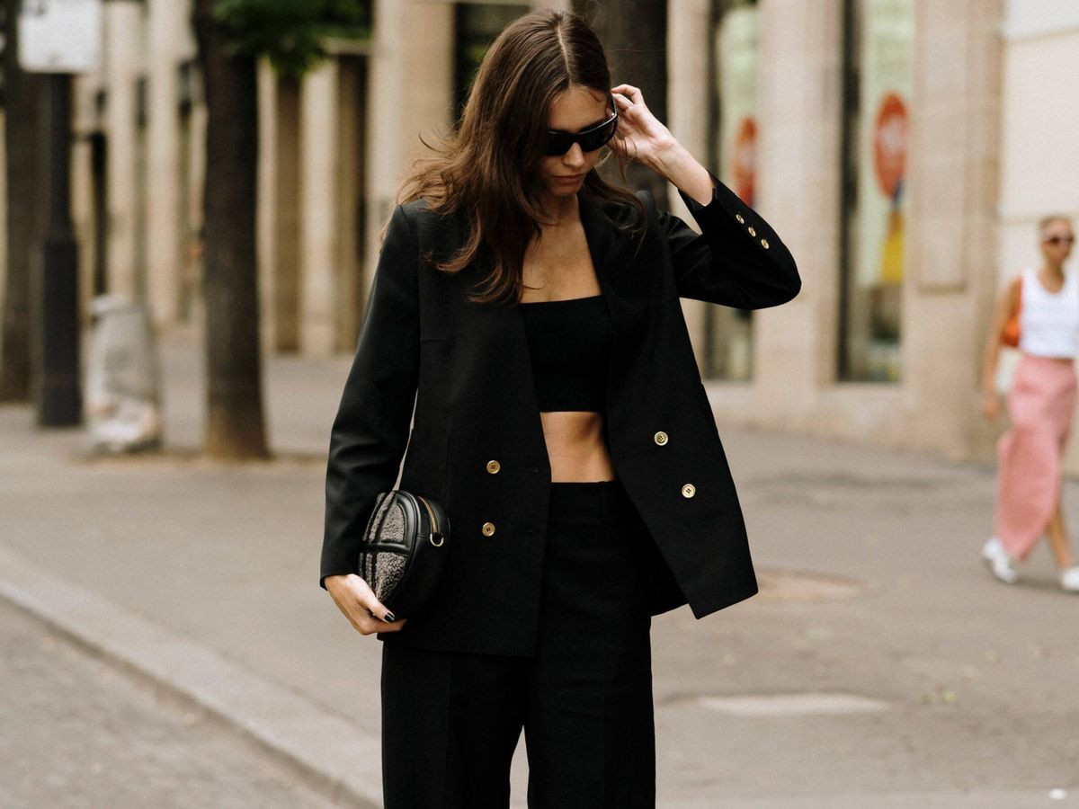 Sleek Monochrome Black with Gold Button Detail — Trendy Outfits 2027