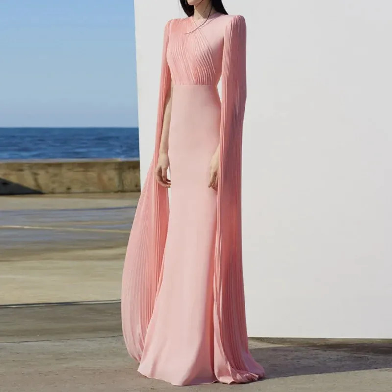 Pale Pink Gown with Cape Sleeves for Formal Evenings Pale Pink Gown with Cape Sleeves for Formal Evenings — Dubai Outfits 2027