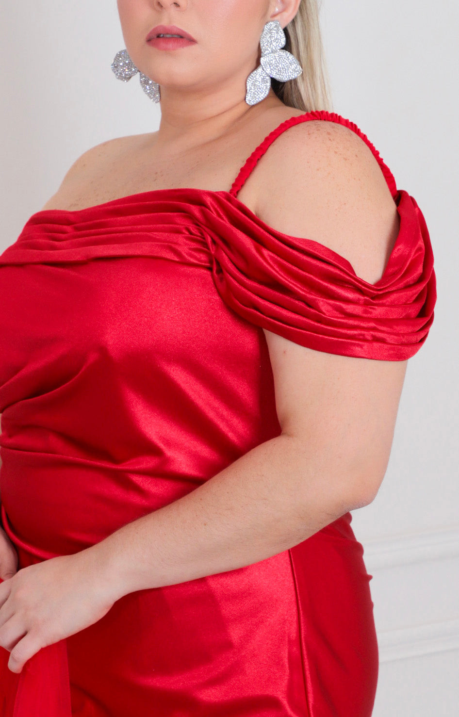 Vibrant Red Satin Off-the-Shoulder Dress Vibrant Red Satin Off-the-Shoulder Dress — Off the Shoulder Dresses 2027
