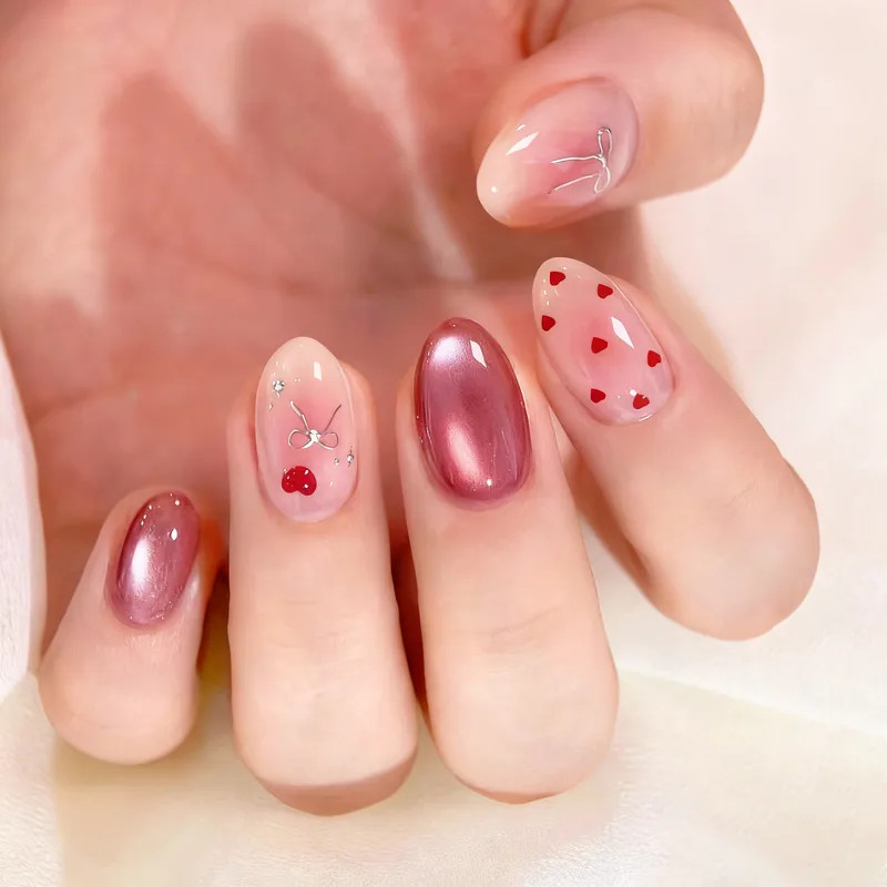 Glossy Metallic Visual Idea Glossy Metallic Visual Idea — Almond Press On Nails 2027