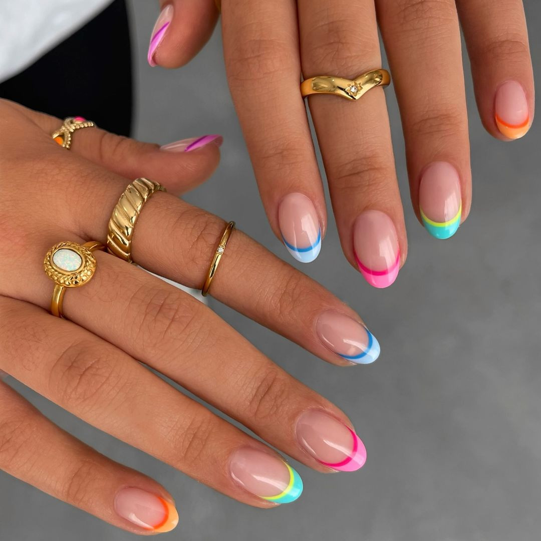 Thin Colored Lines On Tips Of All Nails Visual Idea — Nail Designs 2027