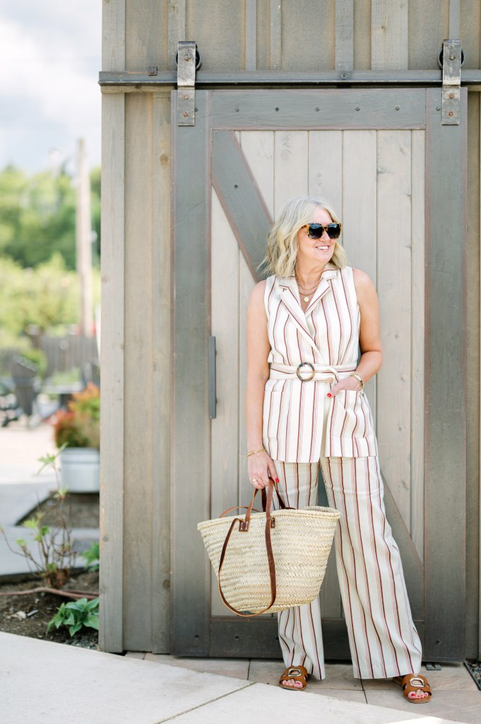 Pinstripe Vest and Wide-Leg Pants for a Chic Summer Ensemble Pinstripe Vest and Wide-Leg Pants for a Chic Summer Ensemble — Italy Summer Outfits 2027
