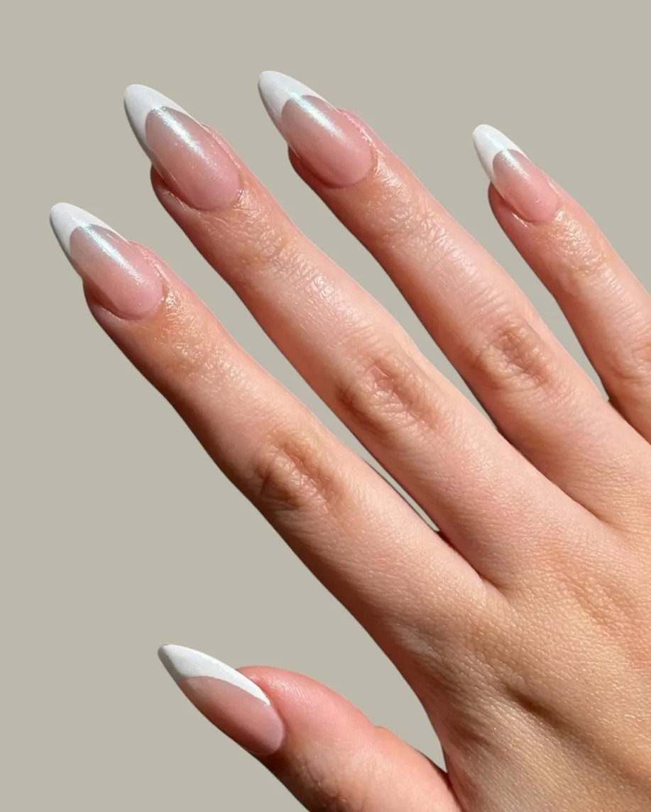 Glossy With Pearlescent Shimmer Visual Idea — French Tip Nails 2027
