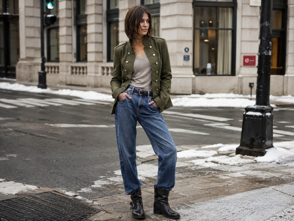 Military Jacket and Denim with Mid-Calf Boots Military Jacket and Denim with Mid-Calf Boots — Combat Boots Outfits 2027