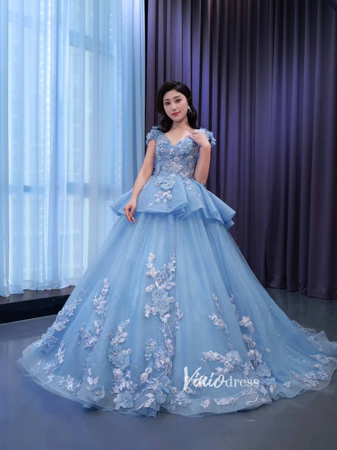 Baby Blue Tulle Ballgown with Delicate 3D Florals Baby Blue Tulle Ballgown with Delicate 3D Florals — Sweet 16 Dresses 2027