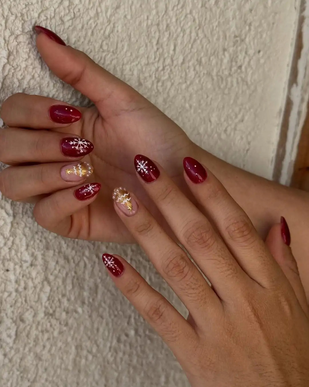Deep Red Sheer Nude Gold Visual Idea Deep Red Sheer Nude Gold Visual Idea — Christmas Nails 2026