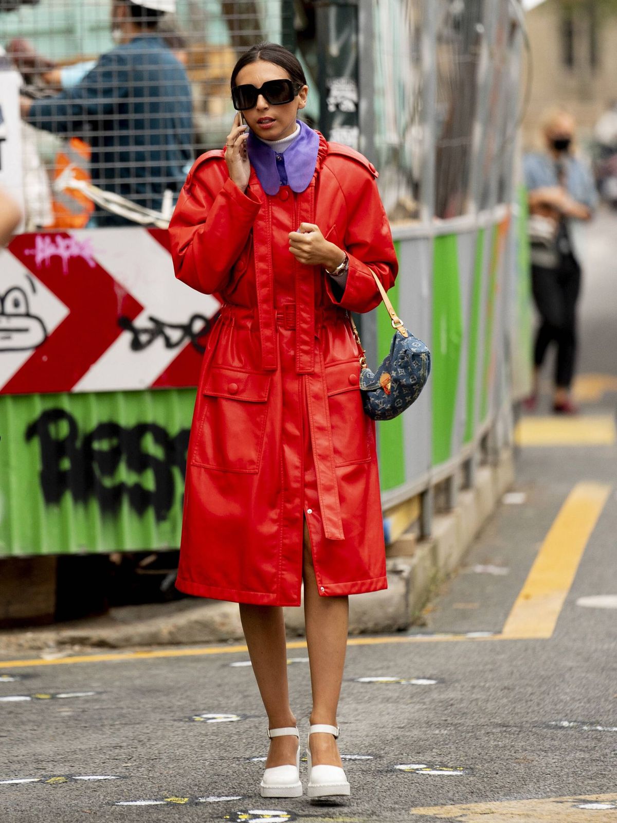 Edgy Red Trench Coat with Purple Collar for Street Style Edgy Red Trench Coat with Purple Collar for Street Style — Red Outfits 2027