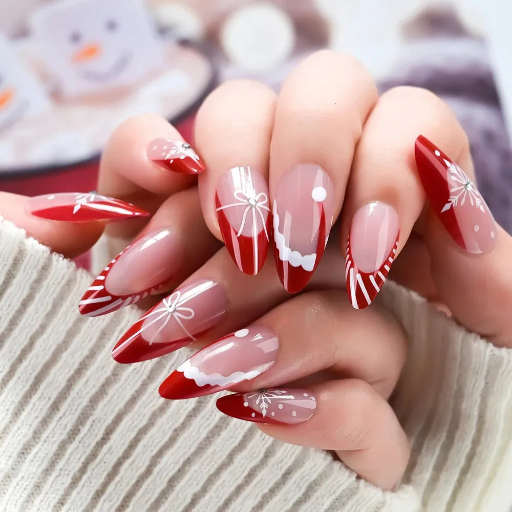 Glossy Red French Tip Santa Hat Almonds Glossy Red French Tip Santa Hat Almonds — Christmas Almond Nails 2026