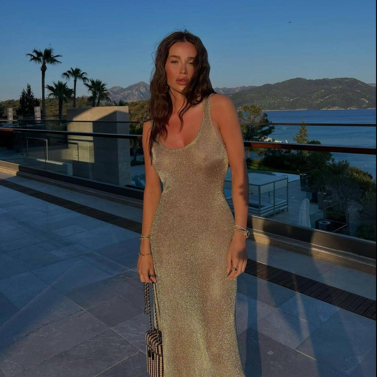 Gold and Beige Sparkly Knit Maxi Dress — Sequin Dresses 2027