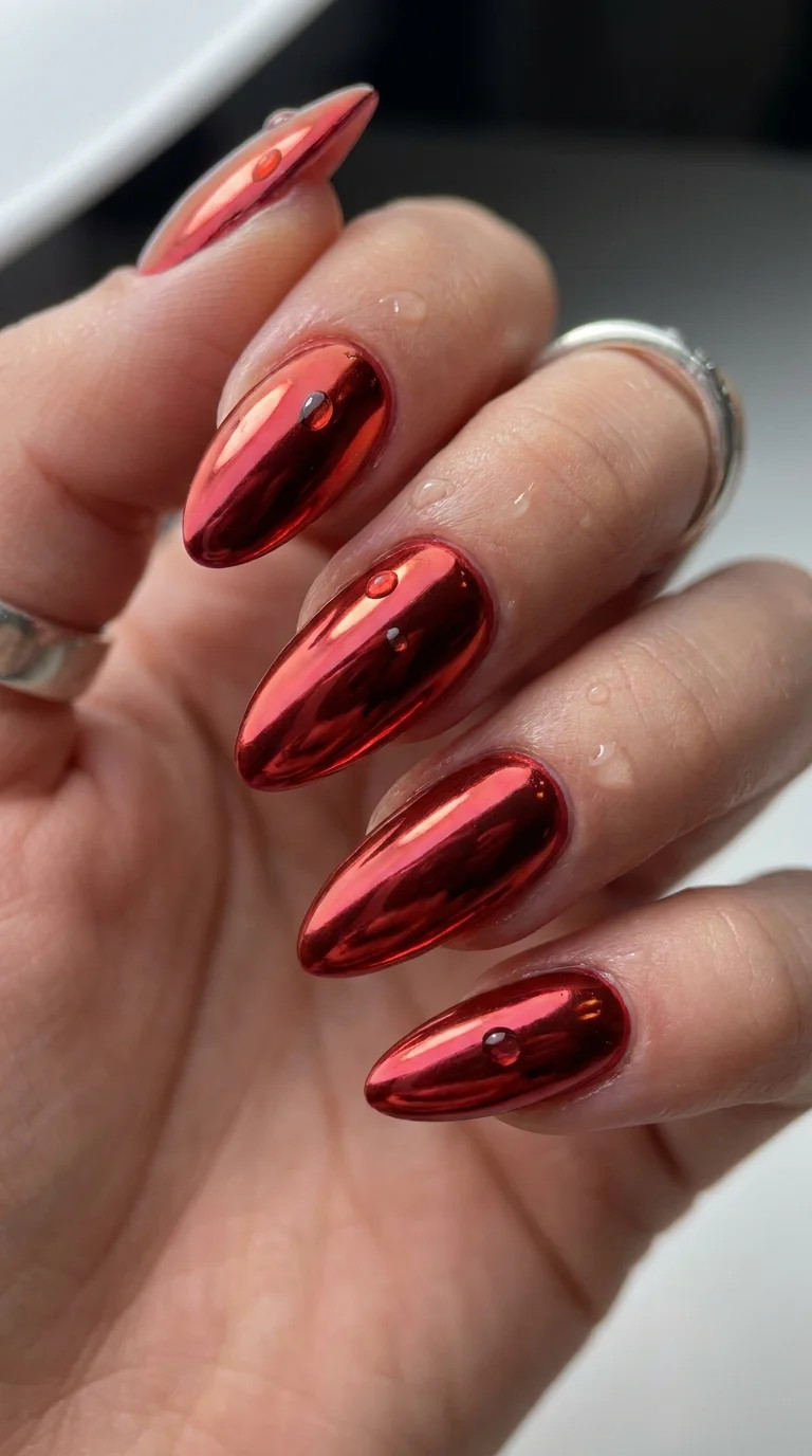 Red Chrome with Water Droplets Red Chrome with Water Droplets — Red Chrome Nails 2027