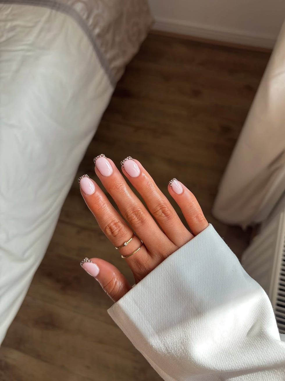 Small Silver Dots Along The Smile Line Visual Idea — Fall to Winter Nails 2026
