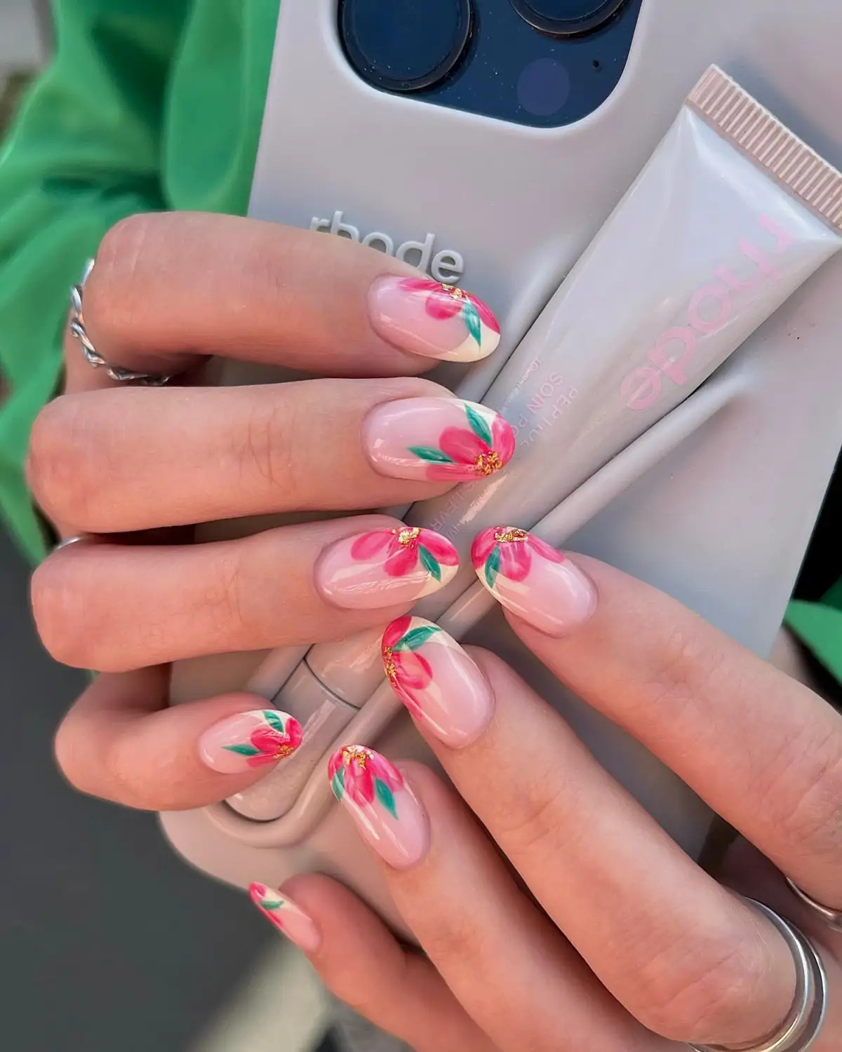 Sheer Pink Floral with Gold Foil Nails Sheer Pink Floral with Gold Foil Nails — Pink Summer Nails 2027