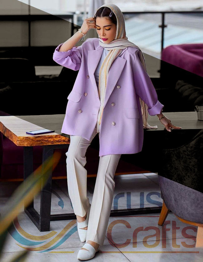 Oversized Purple Blazer with Casual Beige Trousers Oversized Purple Blazer with Casual Beige Trousers — Hijab Outfits 2027