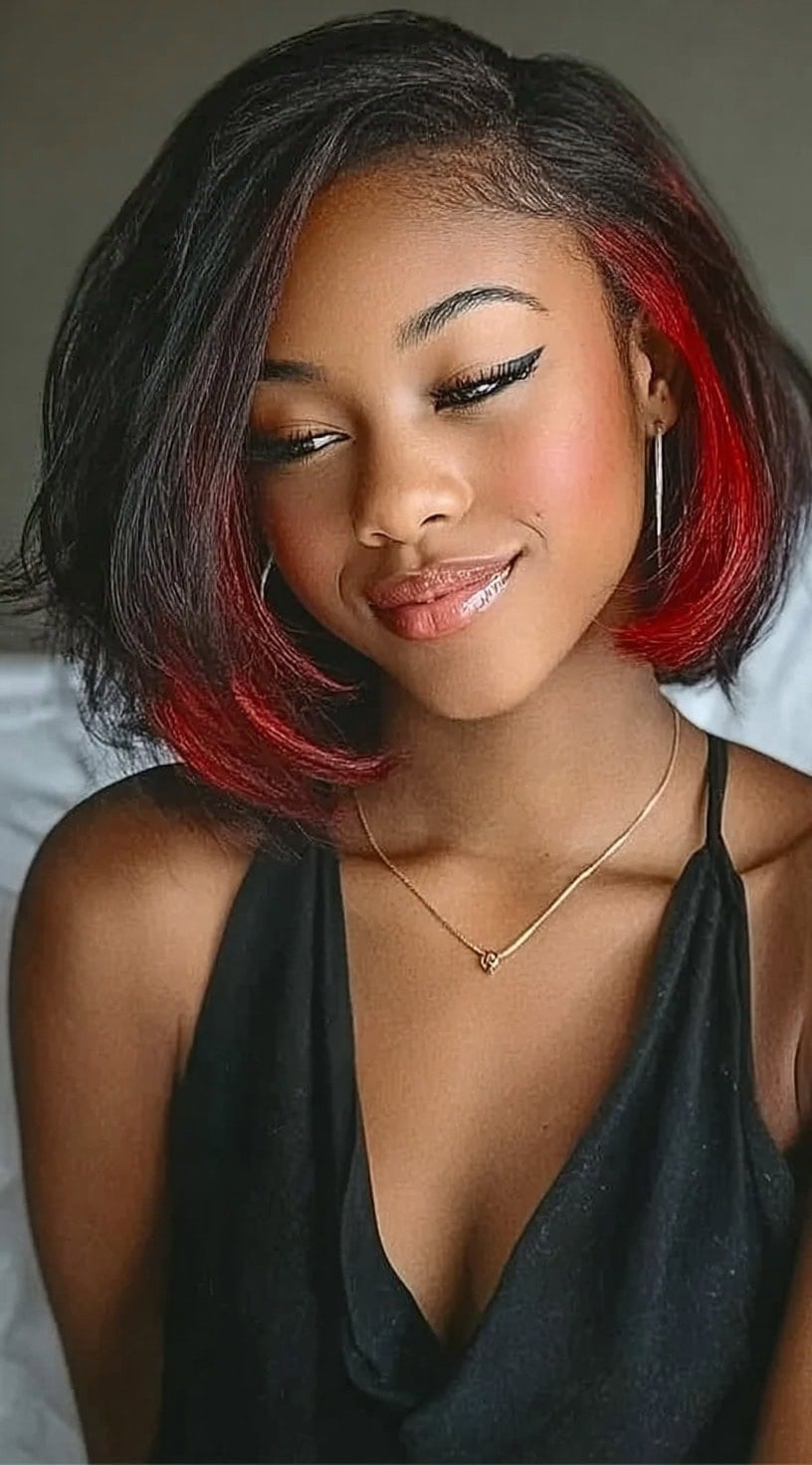 Black Bob With Vibrant Red Peekaboo Black Bob With Vibrant Red Peekaboo — Peekaboo Bob 2027