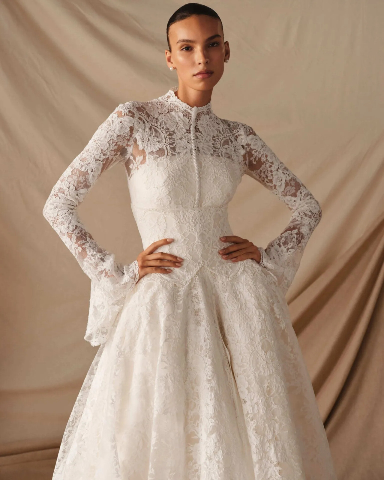 White Lace High-Neck Dress with Intricate Detailing White Lace High-Neck Dress with Intricate Detailing — Church Dresses 2027