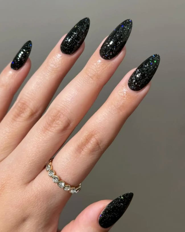 Glossy With Dense Glitter Visual Idea Glossy With Dense Glitter Visual Idea — Black Nails 2027
