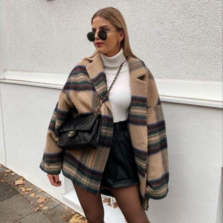Plaid Jacket and Leather Shorts for a Chic Fall Look Plaid Jacket and Leather Shorts for a Chic Fall Look — Casual Thanksgiving Outfits 2026