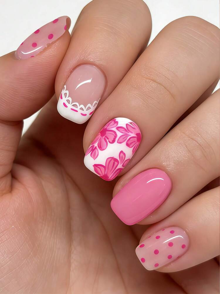 Spring Floral, Polka Dot, and Lace French Tip Square Nails Spring Floral, Polka Dot, and Lace French Tip Square Nails — Spring Square Nails 2027