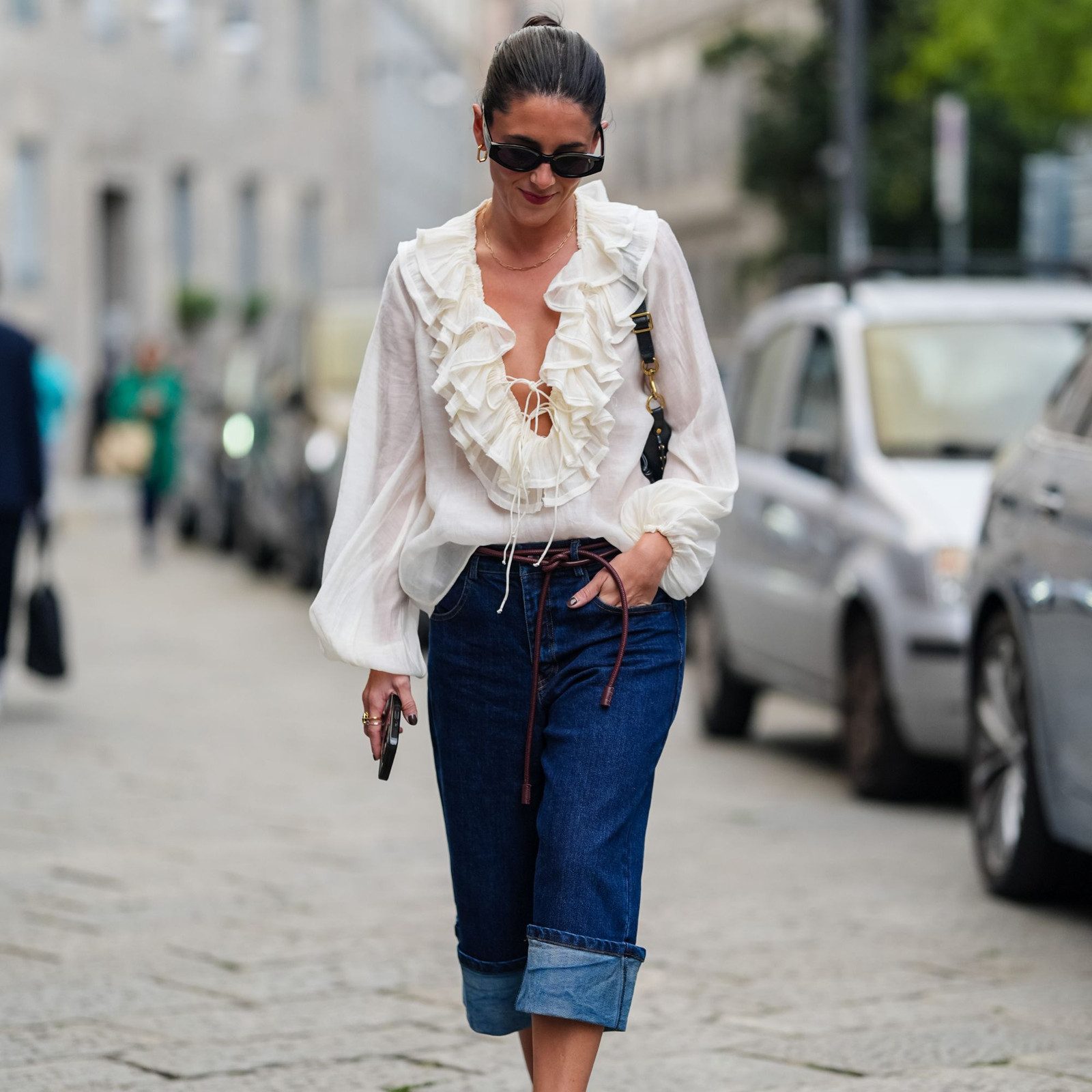 Ruffled Blouse with Wide-Leg Cropped Jeans — Tumblr Outfits 2027