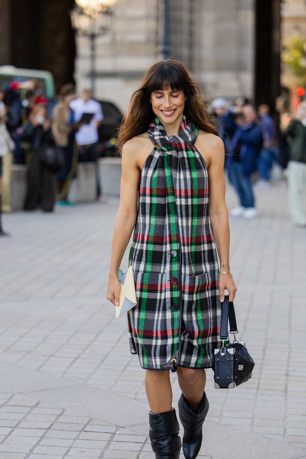 Statement Dress: Green, Red, Black, and White Plaid Halter Neck Statement Dress: Green, Red, Black, and White Plaid Halter Neck — Plaid Outfits 2027