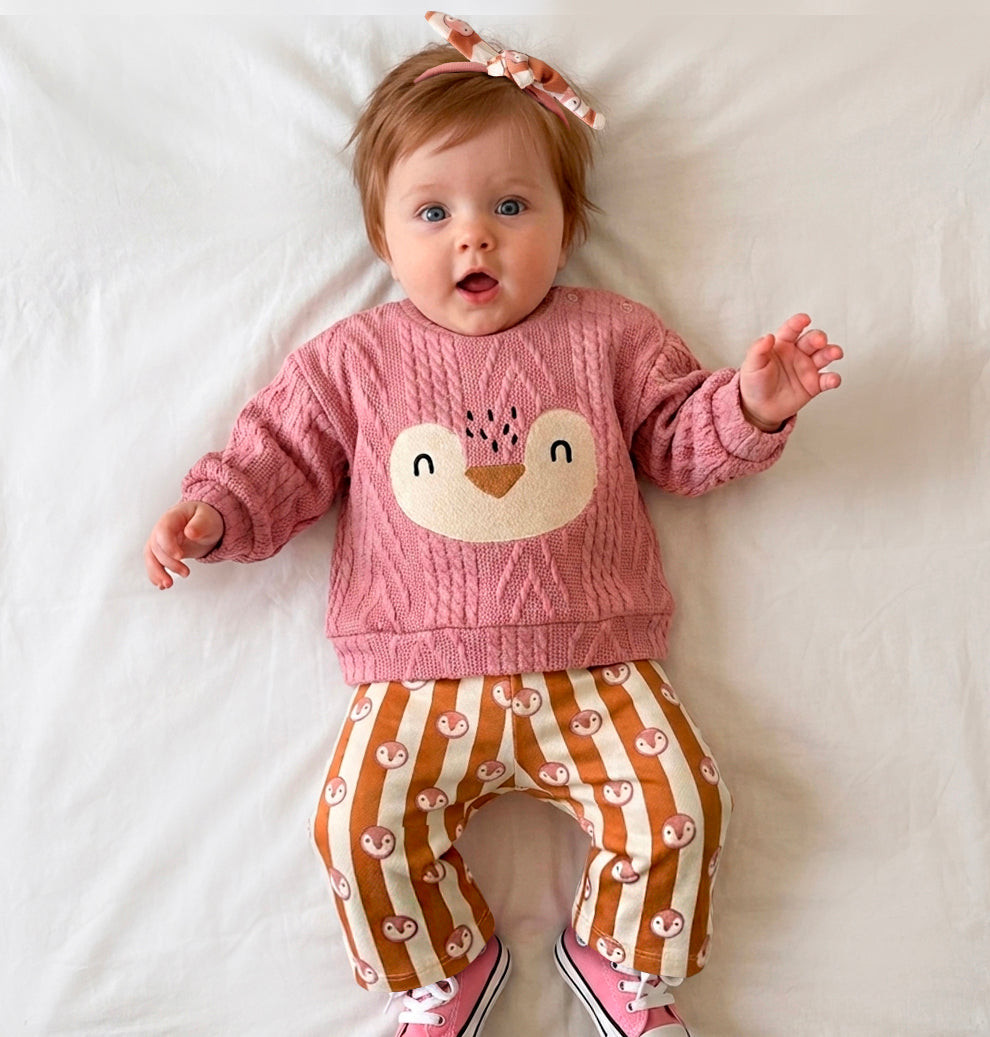 Fox Face Cable-Knit Sweater with Striped Pants Fox Face Cable-Knit Sweater with Striped Pants — Baby Outfits 2027