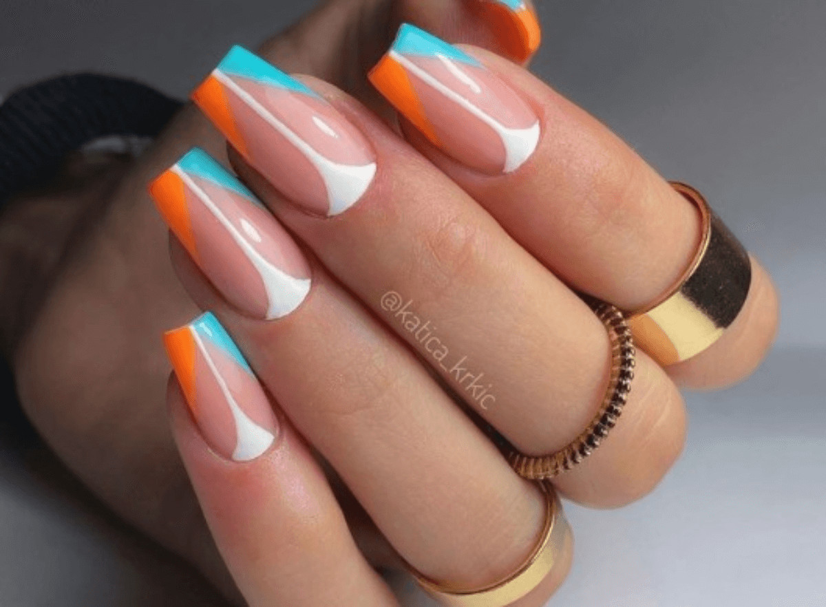 Geometric Color-Blocked French Tips Visual Idea Geometric Color-Blocked French Tips Visual Idea — Summer French Tip Nails 2027
