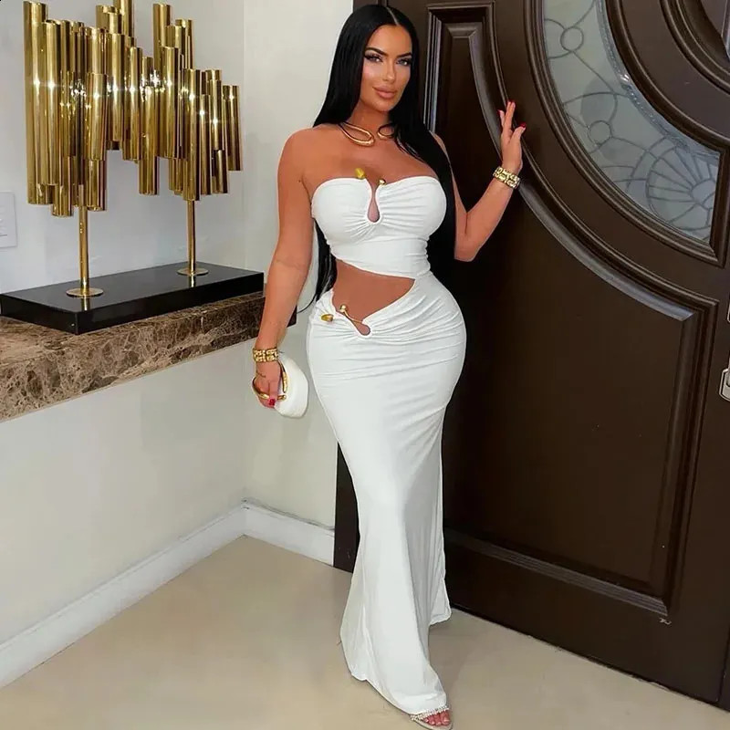 White Strapless Jersey Dress with Cut-Out and Metal Hardware — Cocktail Party Outfits 2027