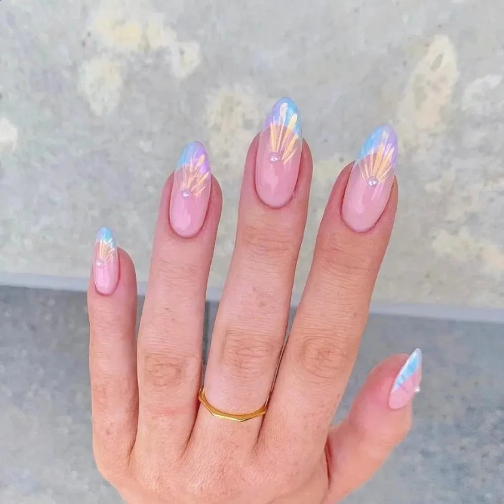 Glossy Iridescent Visual Idea Glossy Iridescent Visual Idea — Almond Press On Nails 2027