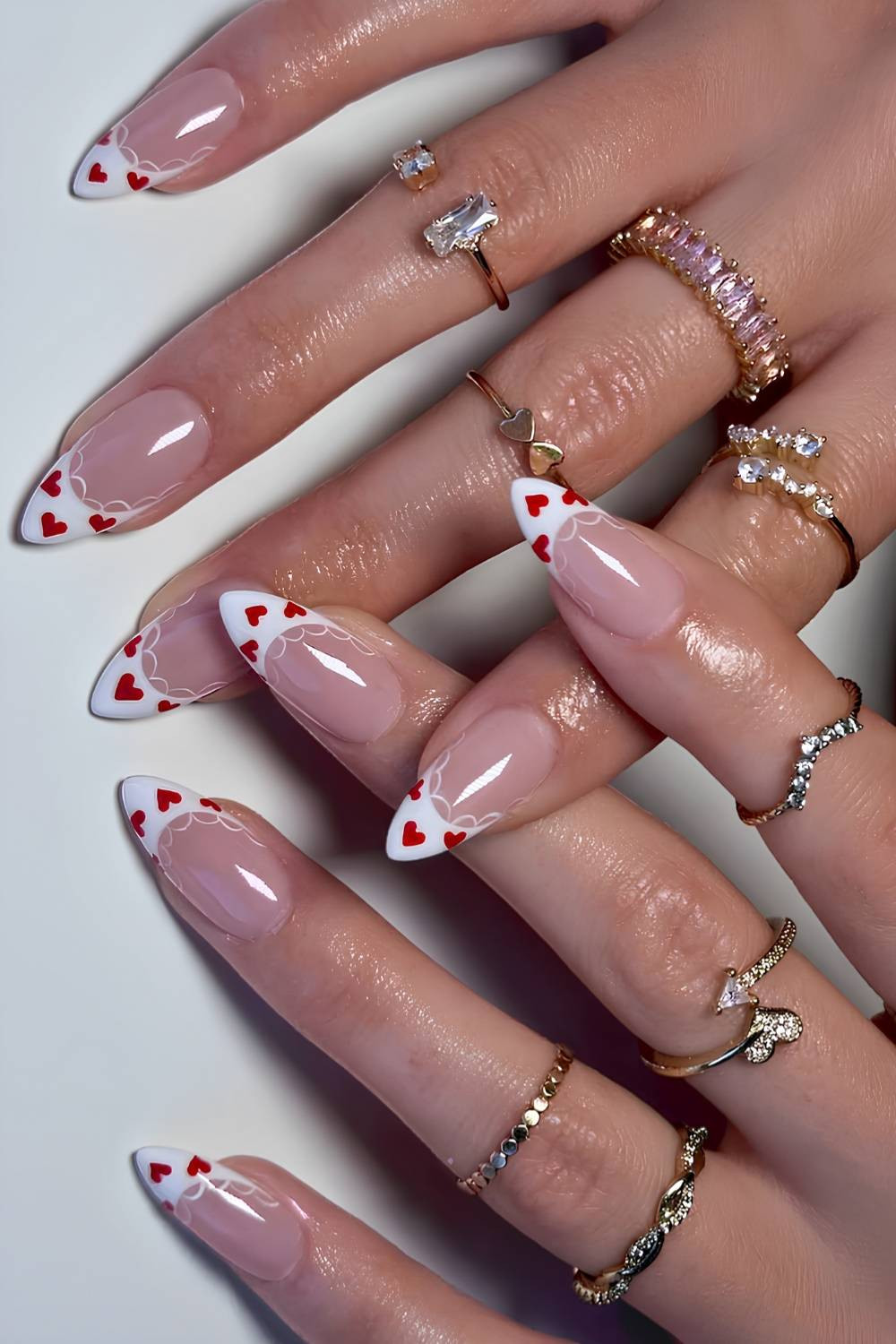 Stiletto Lace Heart French Stiletto Lace Heart French — Valentines French Tip Nails 2027