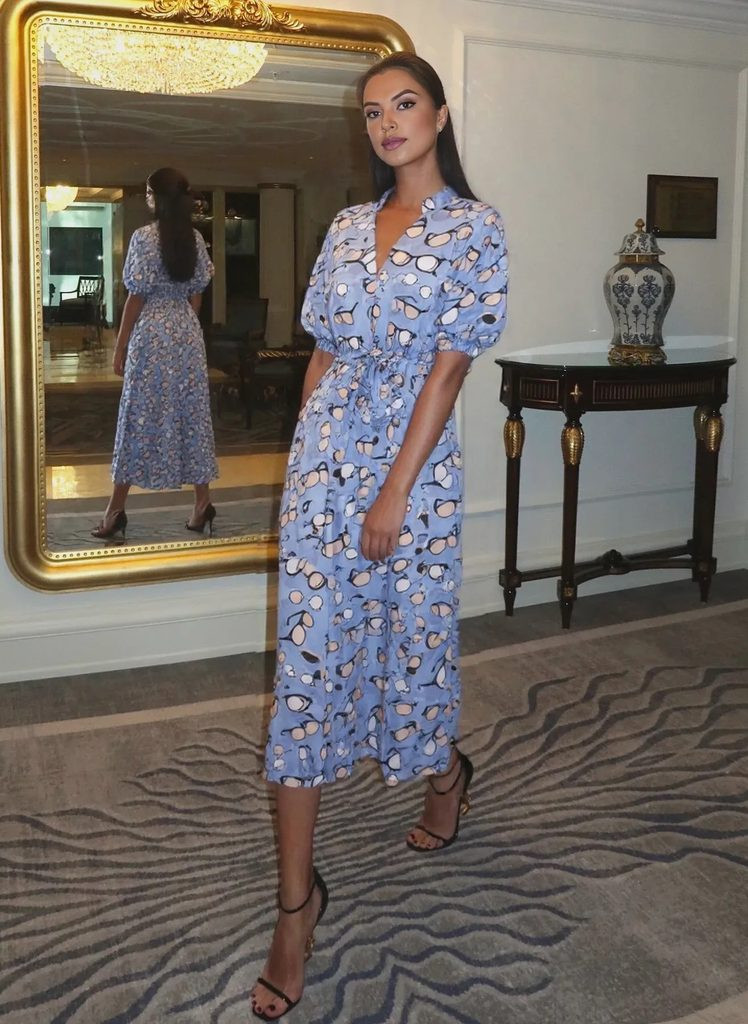 Playful Light Blue Midi Sundress with Glasses Print Playful Light Blue Midi Sundress with Glasses Print — Sundress Outfits 2027