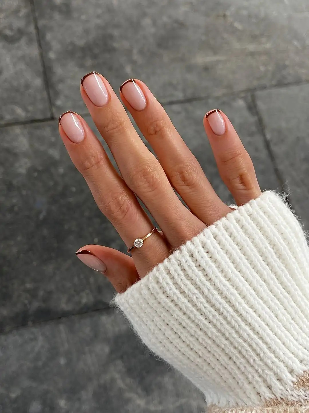 Thin Dark Brown French Tips Visual Idea Thin Dark Brown French Tips Visual Idea — Short Winter Nails 2027