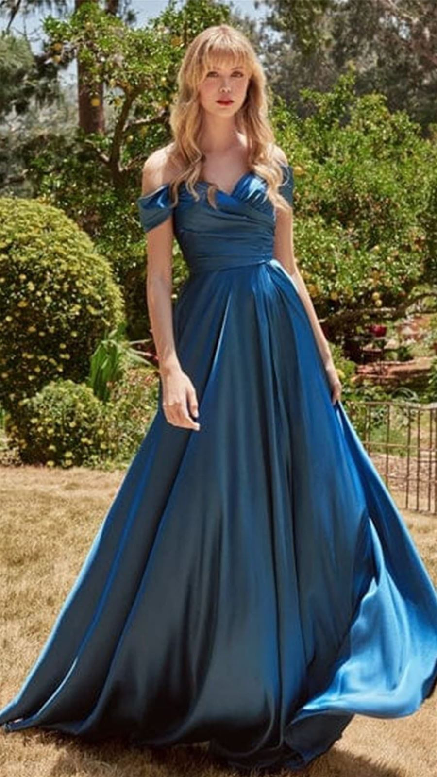 Formal Glamour: Deep Blue Off-the-Shoulder Satin Gown Satin Dresses 2027