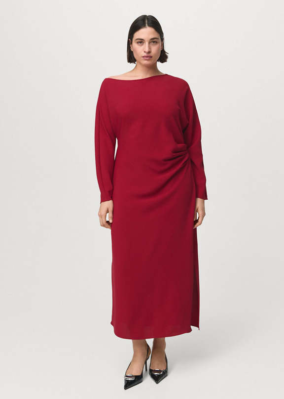 Elegant Red Satin Dress with Draping for a Sophisticated Valentine's Dinner — Red Valentines Outfits 2027