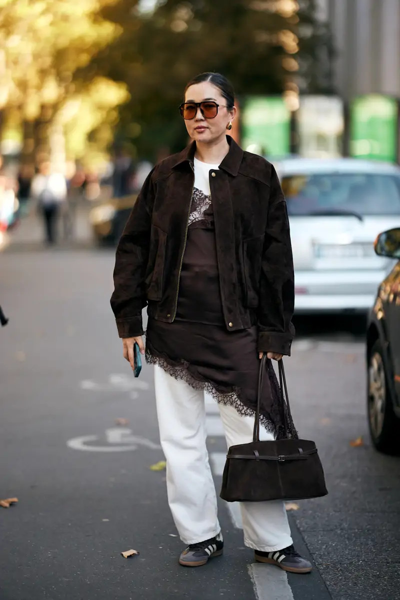 Edgy Layers: White Wide-Leg Jeans with Slip Dress and Bomber Jacket Edgy Layers: White Wide-Leg Jeans with Slip Dress and Bomber Jacket — White Jeans Outfits 2027