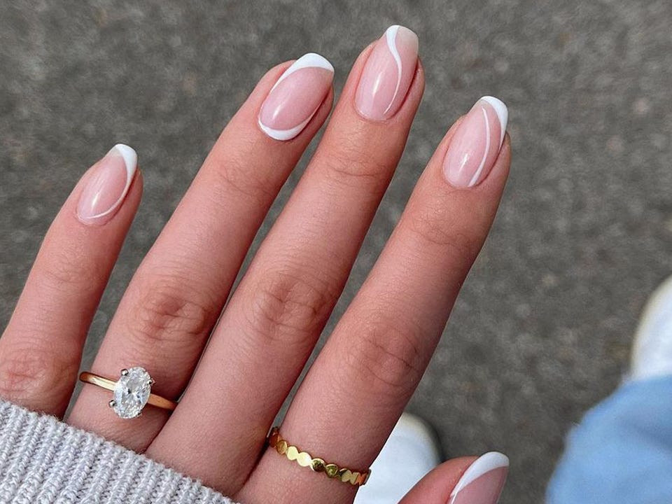 Abstract White Lines on Pink Base Abstract White Lines on Pink Base — Short Graduation Nails 2027