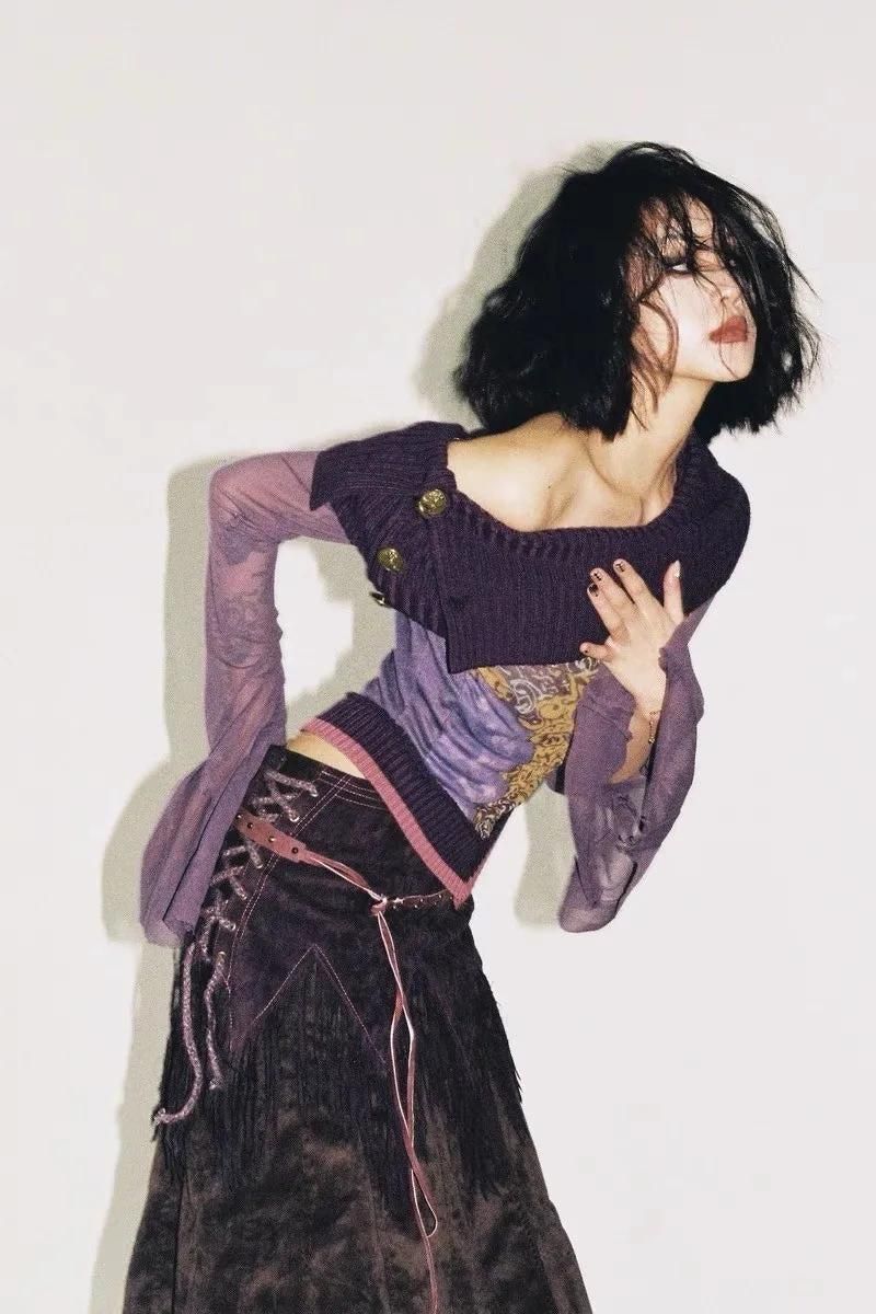 Off-Shoulder Mesh Top With Textured Skirt and Platform Boots — Mesh Top Outfits 2027