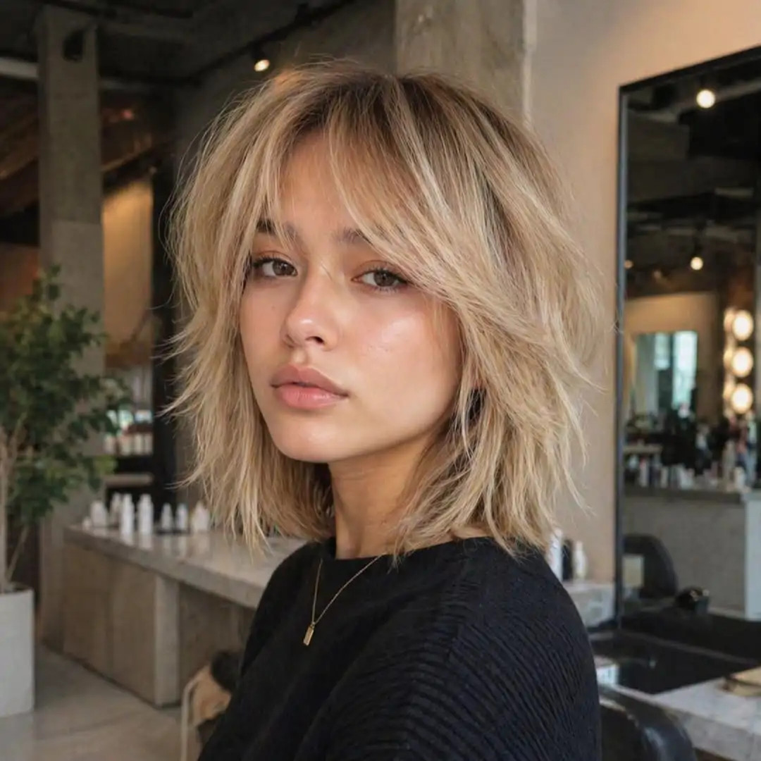 Ash Blonde Shag With Choppy Bangs Ash Blonde Shag With Choppy Bangs — Bangs 2027 for Square Face
