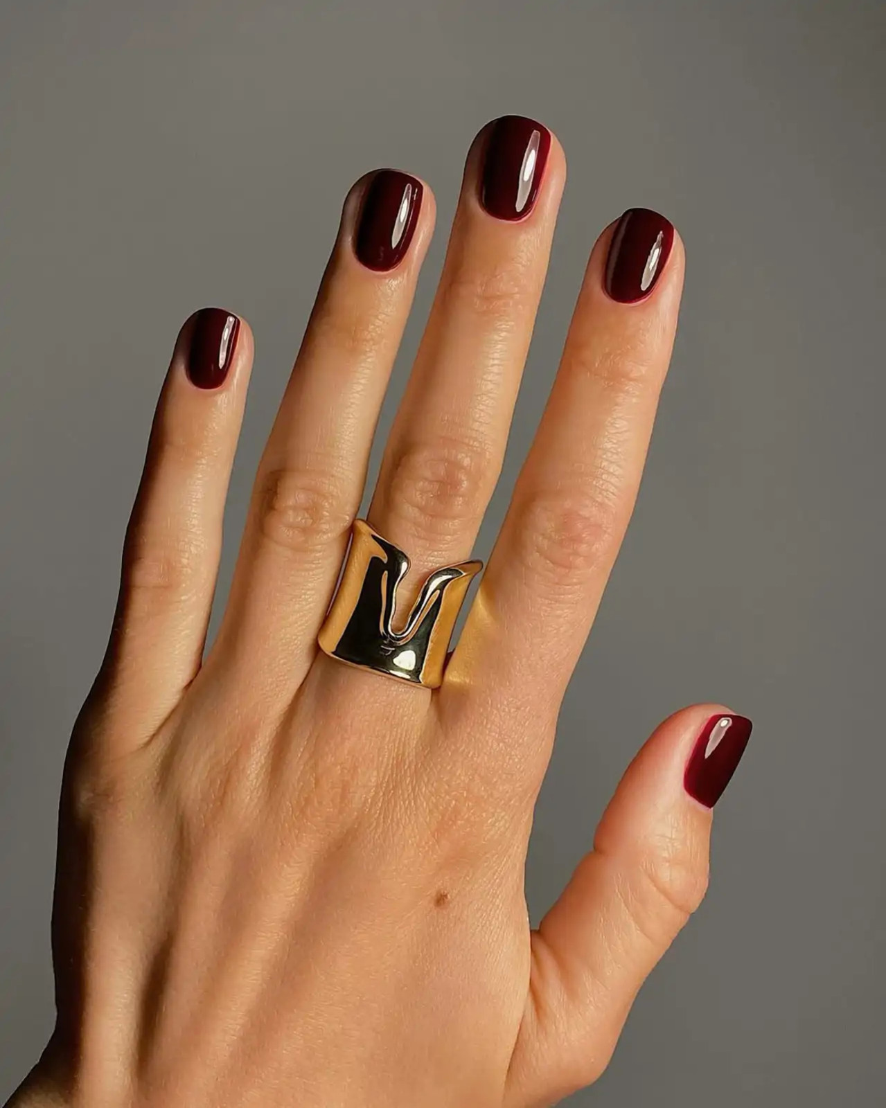 Deep Burgundy Glossy Short Ovals Deep Burgundy Glossy Short Ovals — Burgundy Christmas Nails 2026