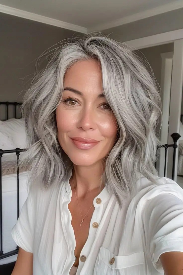 Layered Bob With Silver Highlights — Gray Hair Color 2027