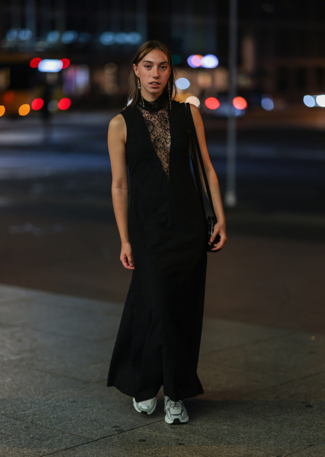 Black Flowy Maxi Dress With Lace Neckline Black Flowy Maxi Dress With Lace Neckline — Sneakers 2027 with Dress Outfits