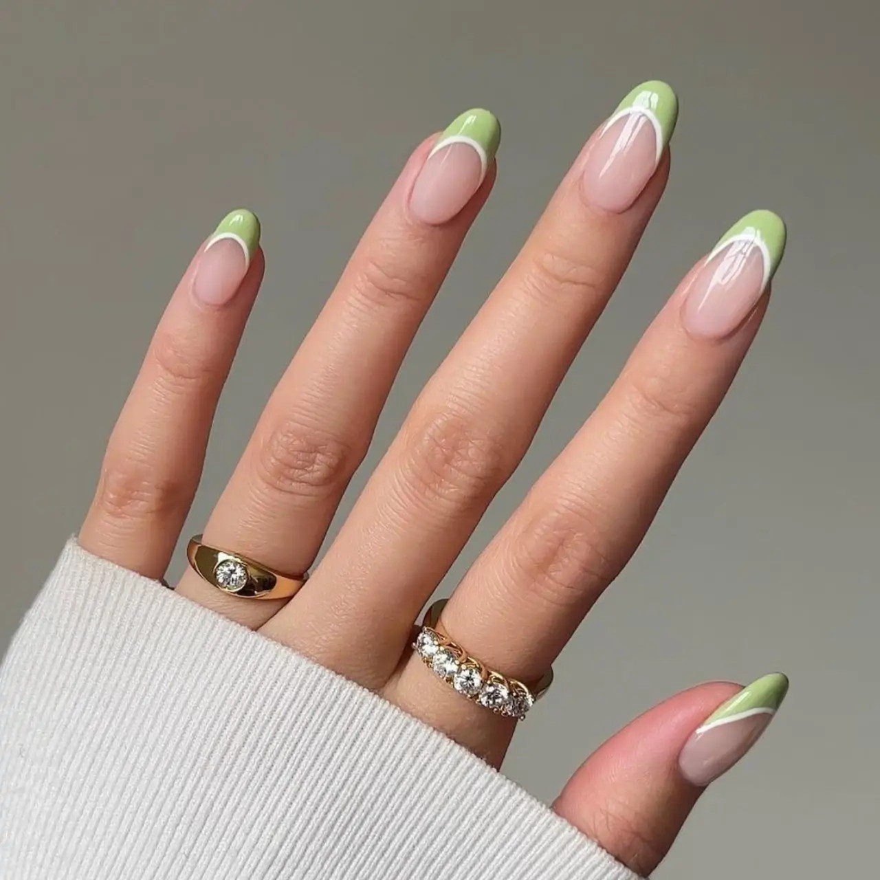 Sheer Nude French Tips with Green Outline Sheer Nude French Tips with Green Outline — Green Nails 2027