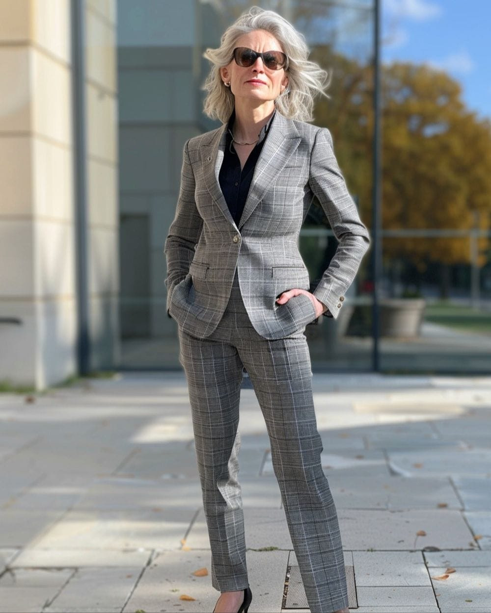 Grey Plaid Suit with Black Shirt: A Patterned Approach to Networking Grey Plaid Suit with Black Shirt: A Patterned Approach to Networking — Networking Outfits 2027
