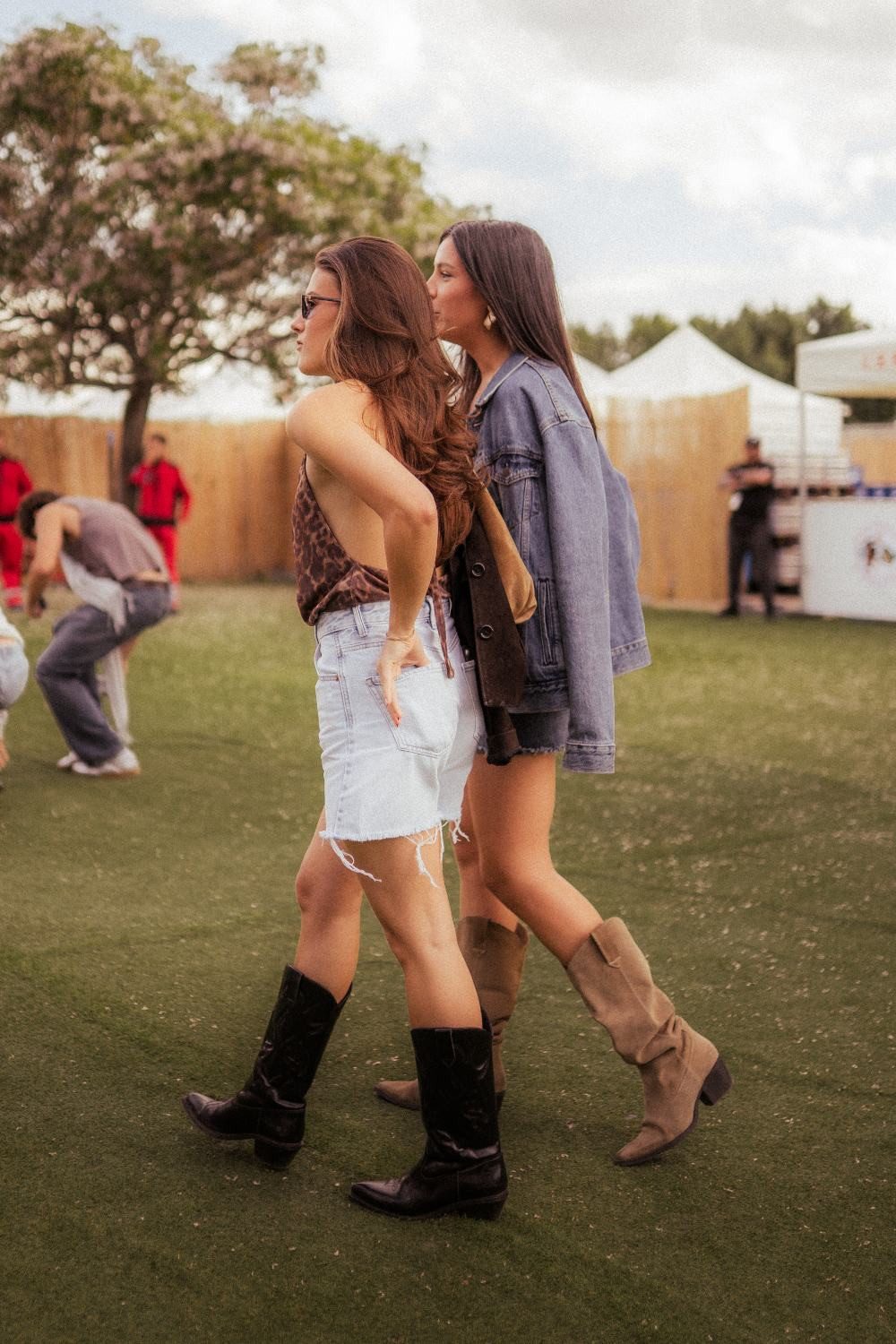 Denim Shorts with Leopard Top and Cowboy Boots — Summer Country Concert Outfits 2027