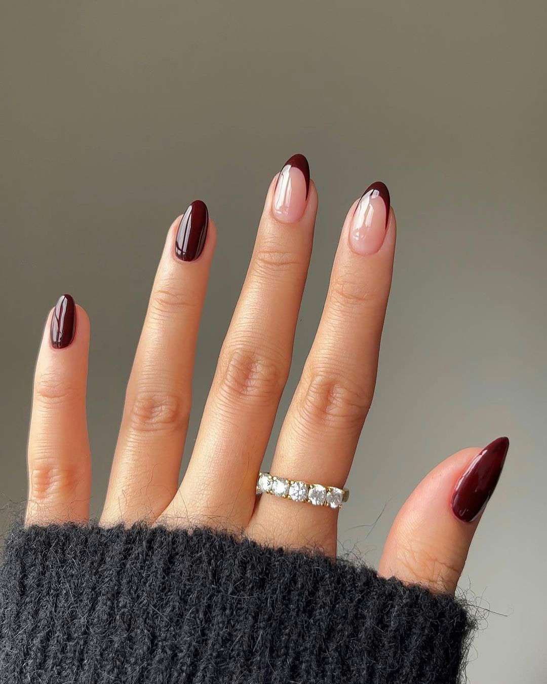Deep Burgundy French Tip Almond Nails Deep Burgundy French Tip Almond Nails — Winter French Tip Nails 2027