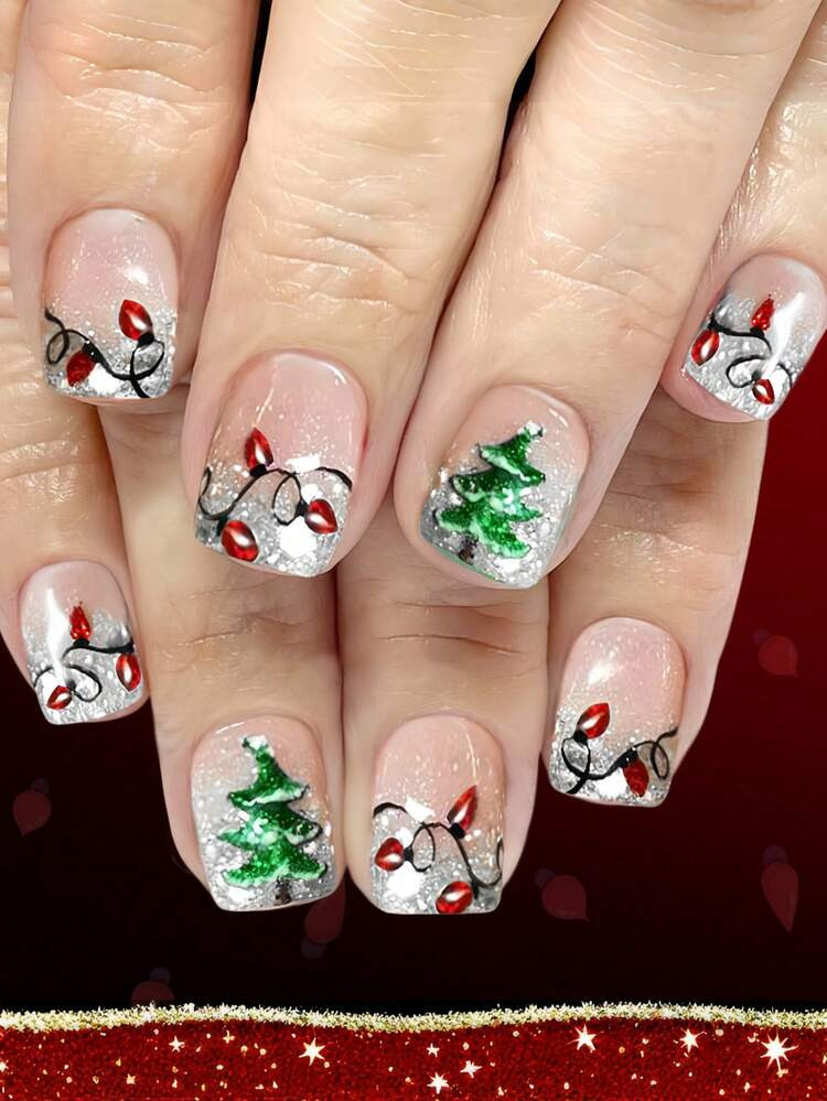 Short Pink Glitter Christmas Trees Short Pink Glitter Christmas Trees — Christmas Square Nails 2026