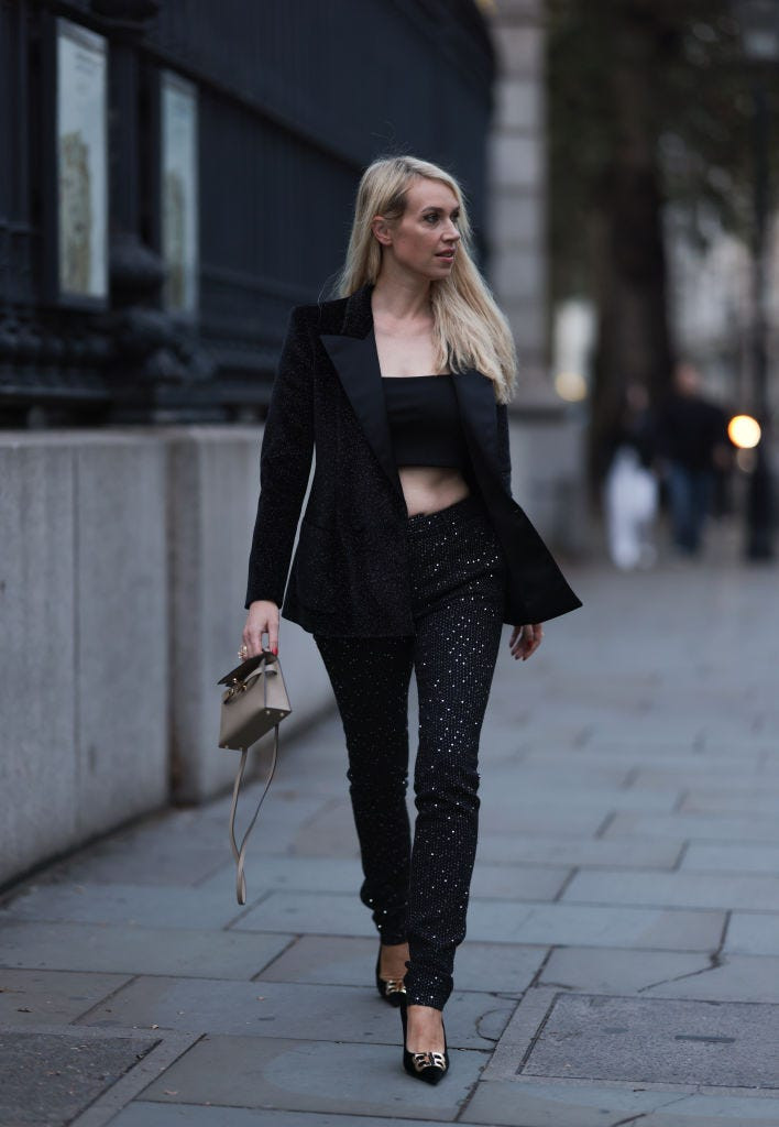 Glamorous Texture: Velvet Blazer with Sparkly Trousers — Holiday Party Outfits 2026