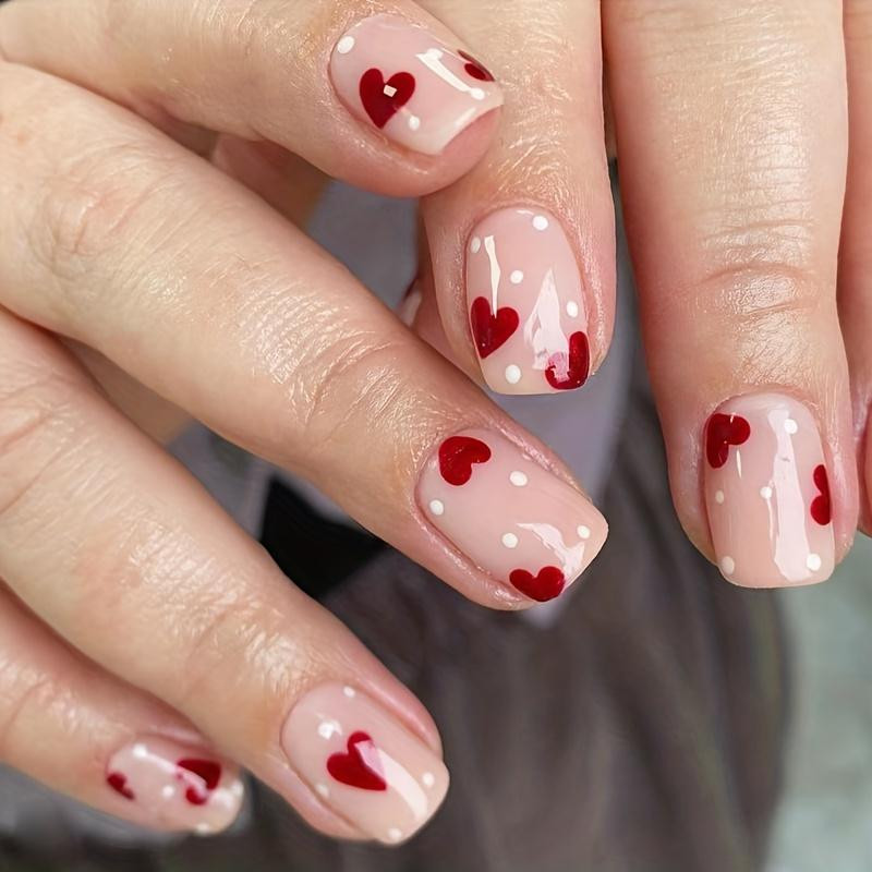 Short Square Heart Polka Dot Nails Short Square Heart Polka Dot Nails — Press On Nails 2027