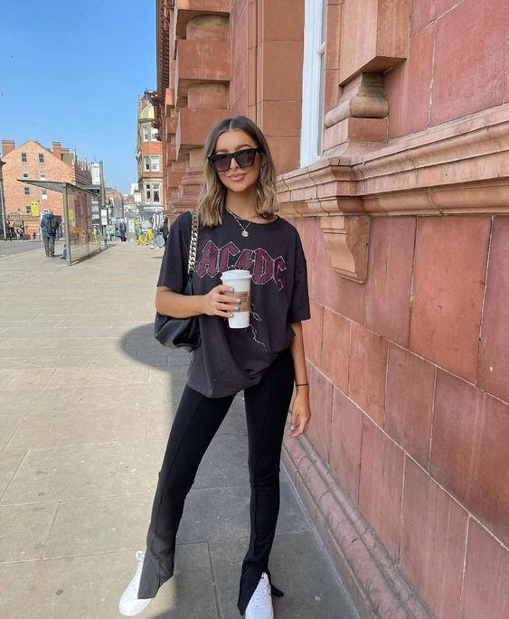 Graphic Statement: Split-Hem Flare Leggings with Oversized T-Shirt Graphic Statement: Split-Hem Flare Leggings with Oversized T-Shirt — Flare Leggings Outfits 2027