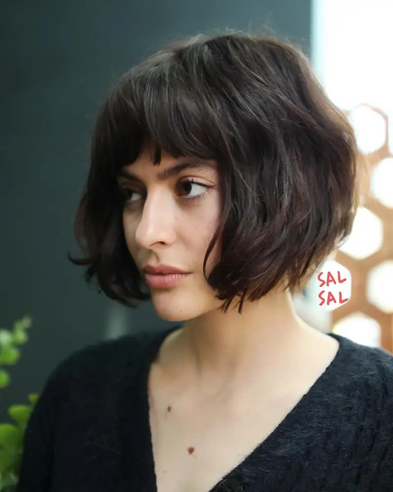 Dark Brown With Subtle Highlights Chin Length Shag Bob With Choppy Bangs Dark Brown With Subtle Highlights Chin Length Shag Bob With Choppy Bangs — Layered Bob 2027