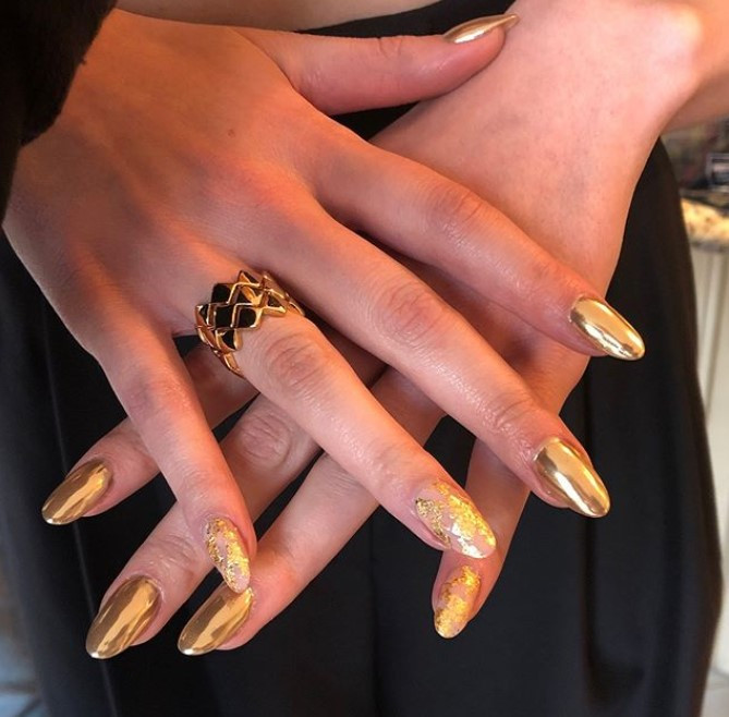 Metallic Gold Chrome with Foil Almond Nails — Fall to Winter Nails 2026